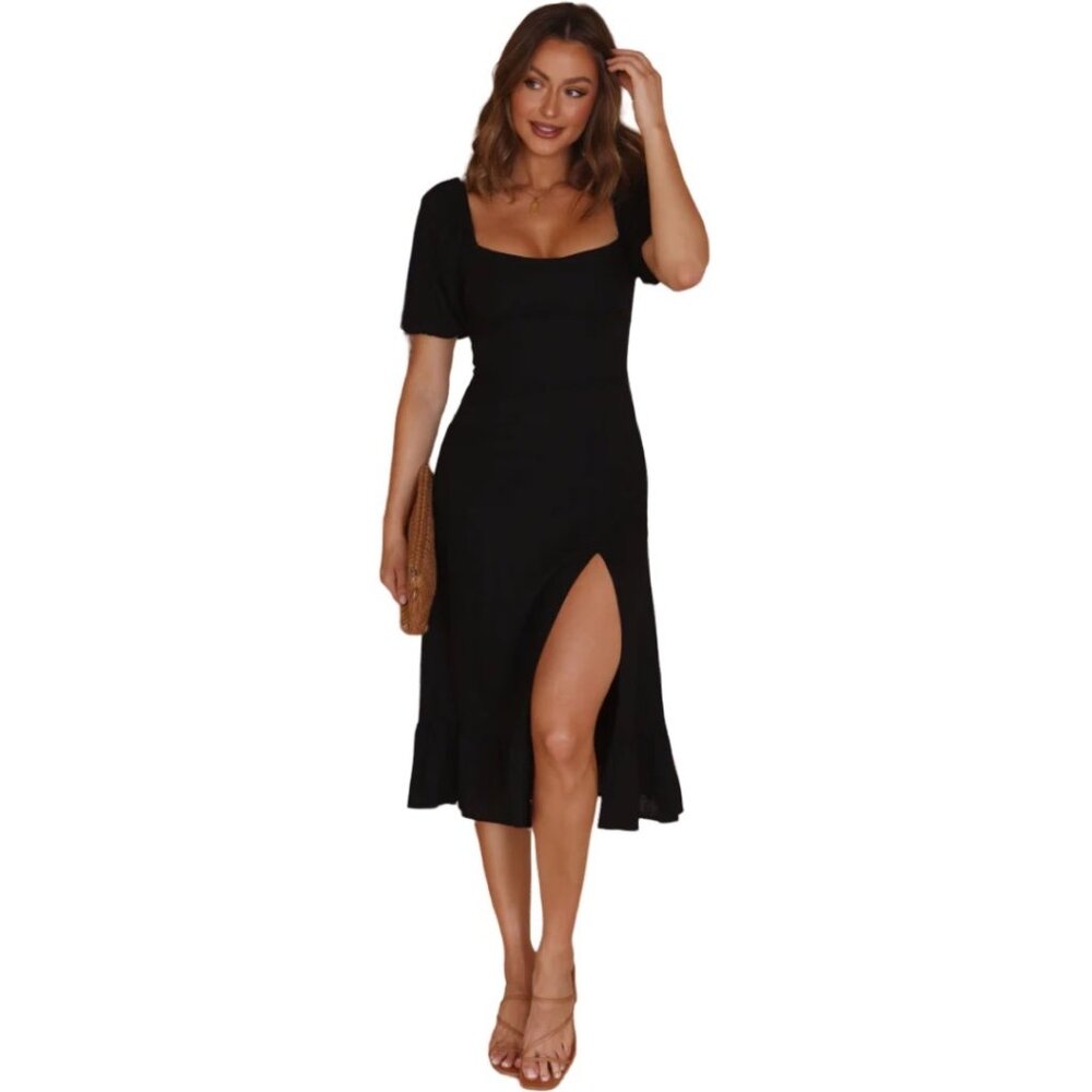 Billy J Australia NWT Dixie Midi Dress Black Linen Size AU 10 US 4